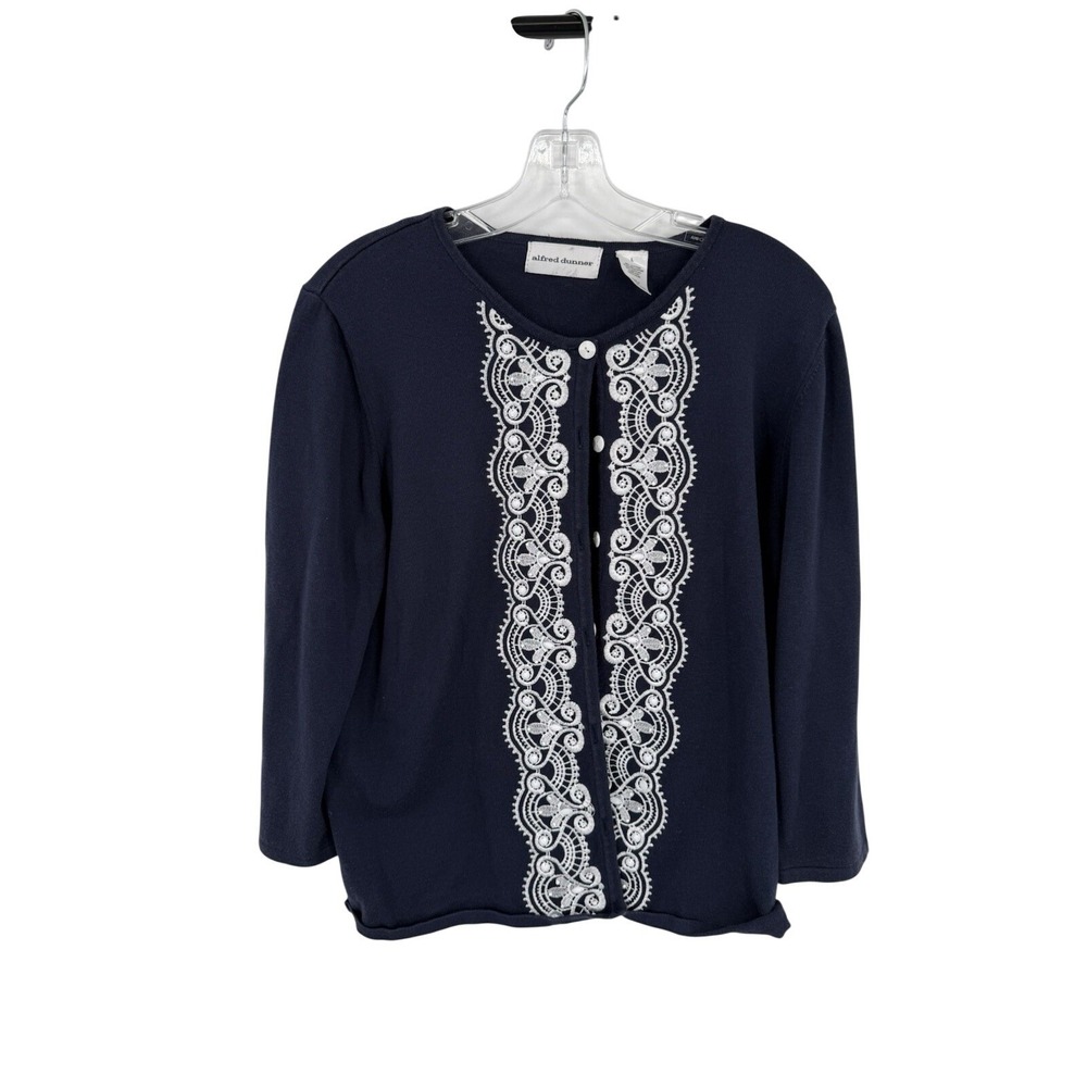 Alfred Dunner Sweater Womens L Embroidered Grandma Granny Cottage Neutral Staple